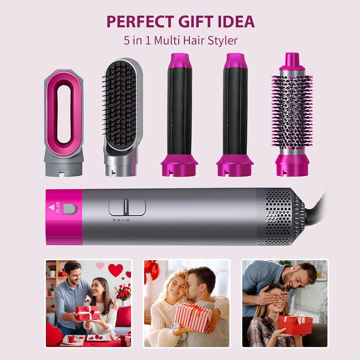 Spazzola Asciugacapelli 5-in-1 con Accessori Intercambiabili in Ceramica