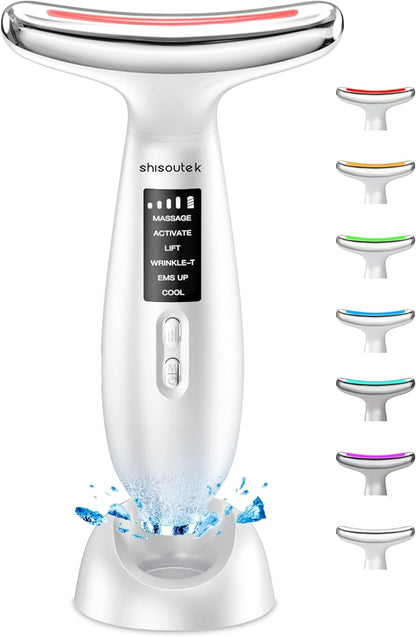Massaggiatore per viso e collo con terapia della luce LED a 7 colori