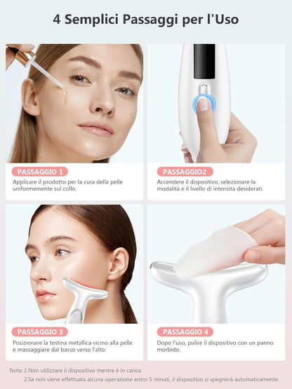Massaggiatore per viso e collo con terapia della luce LED a 7 colori