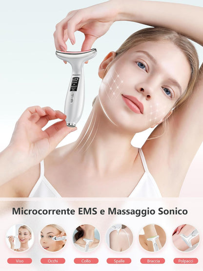 Massaggiatore per viso e collo con terapia della luce LED a 7 colori