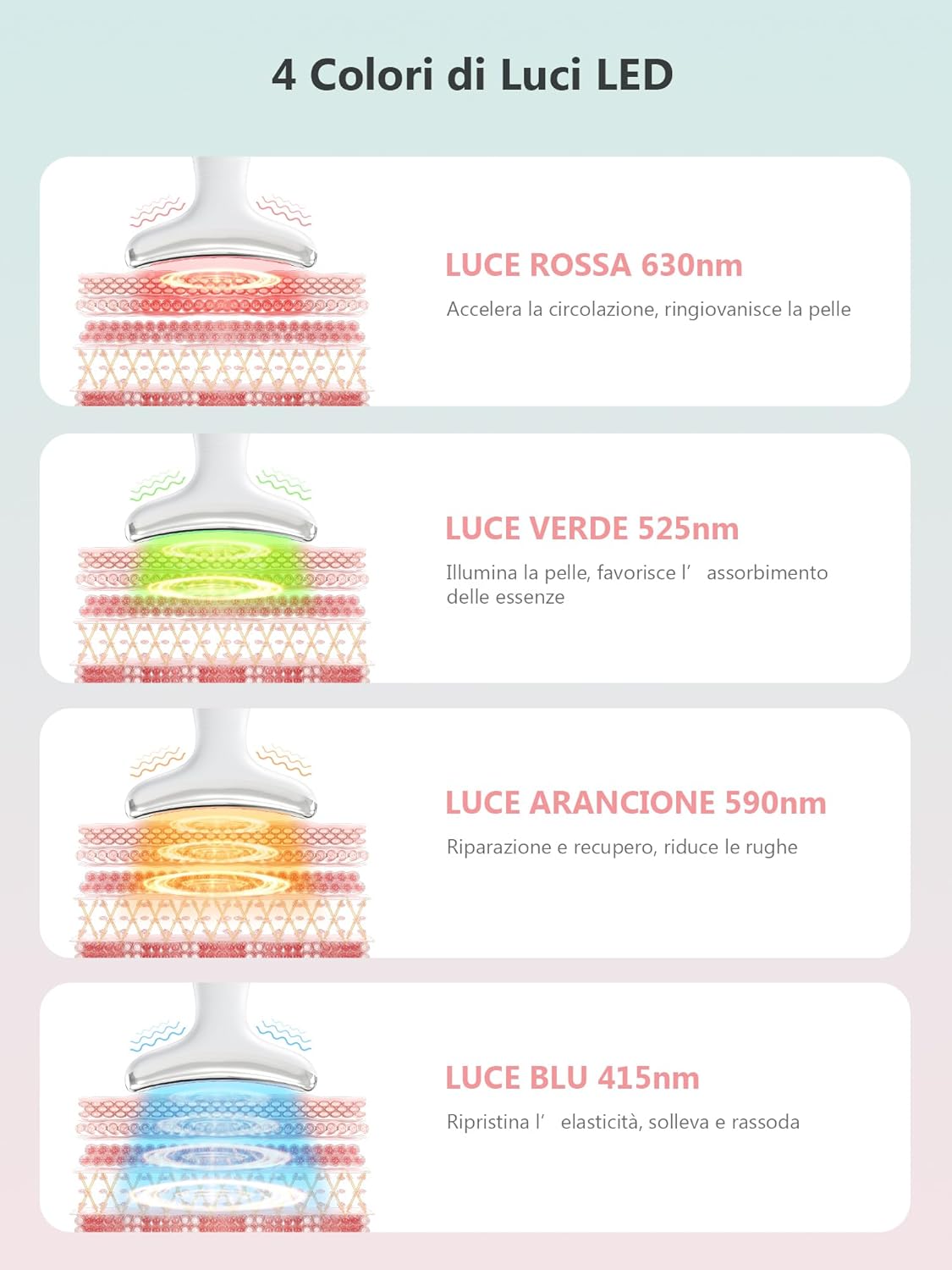 Massaggiatore per viso e collo con terapia della luce LED a 7 colori