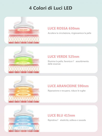 Massaggiatore per viso e collo con terapia della luce LED a 7 colori