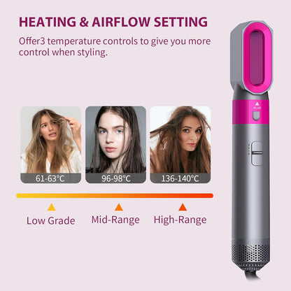 Spazzola Asciugacapelli 5-in-1 con Accessori Intercambiabili in Ceramica