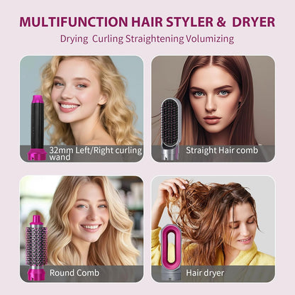 Spazzola Asciugacapelli 5-in-1 con Accessori Intercambiabili in Ceramica