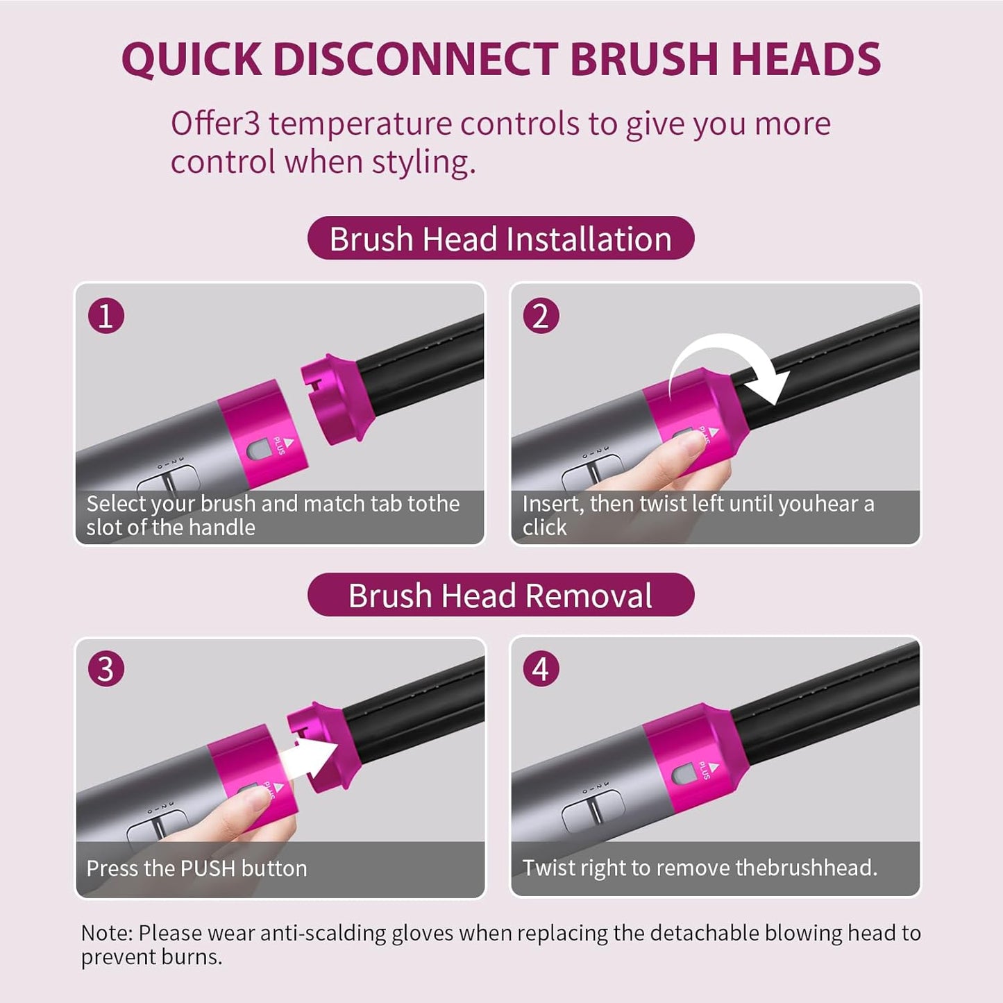 Spazzola Asciugacapelli 5-in-1 con Accessori Intercambiabili in Ceramica