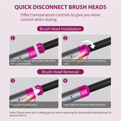 Spazzola Asciugacapelli 5-in-1 con Accessori Intercambiabili in Ceramica